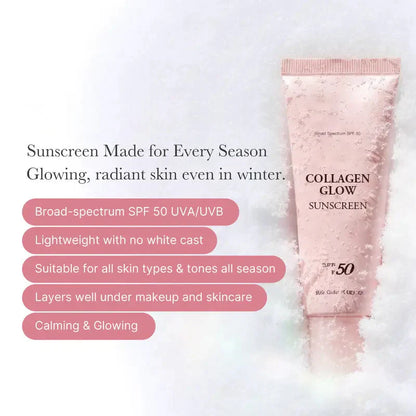 🌸Collagen Sunscreen 🌸| SPF 50 Broad Spectrum Face Sunscreen | Lightweight, Non-Sticky, Hydrating Formula | No White Cast or Residue | Peptide, Cica for Soothing & Natural Glow