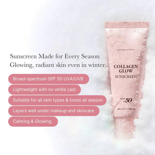 🌸Collagen Sunscreen 🌸| SPF 50 Broad Spectrum Face Sunscreen | Lightweight, Non-Sticky, Hydrating Formula | No White Cast or Residue | Peptide, Cica for Soothing & Natural Glow