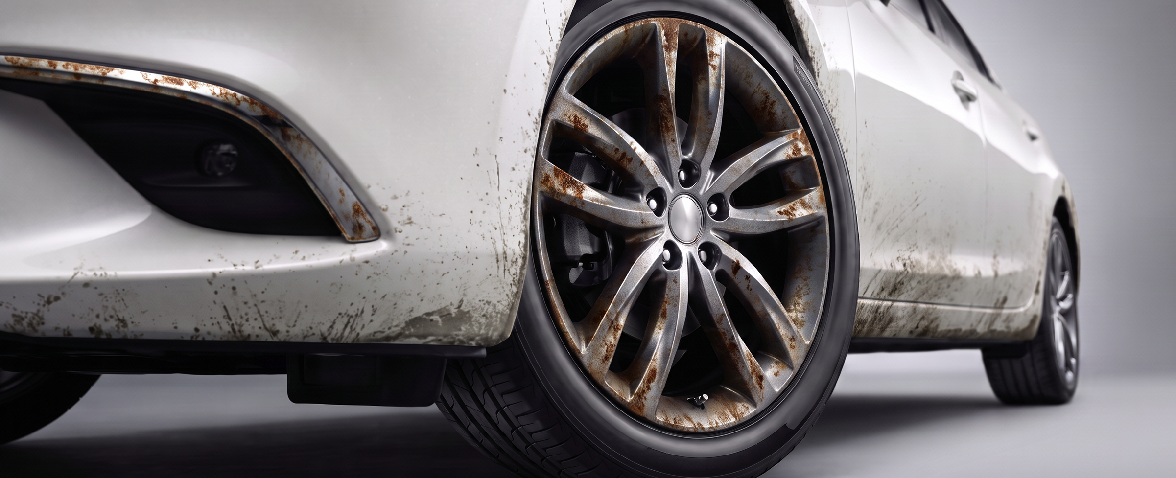 Car exterior with surface stains