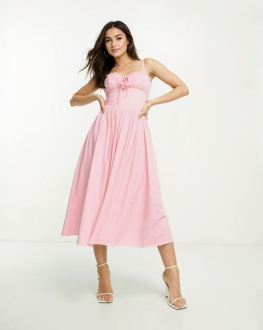 Sweet Square Neck Waist-Cinching Strap Dress