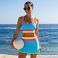 🌼Color Block Patchwork Nylon Sporty 3-Piece Bikini Set - High Waisted & Tummy Control Swimsuit👙🌈