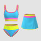 🌼Color Block Patchwork Nylon Sporty 3-Piece Bikini Set - High Waisted & Tummy Control Swimsuit👙🌈