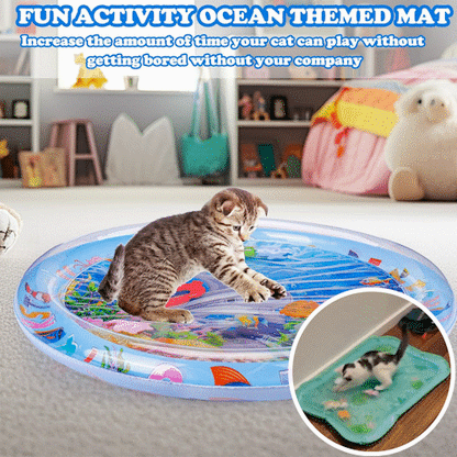 😻Water mat for pet– interactive toy with floating fish + cooling summer mat