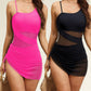 💎 50% OFF! 💎 Women's Sexy One-Piece Swim Dress – Ruched Slim Fit, High-Waisted Tummy Control & Sheer Mesh Detail 🩱✨