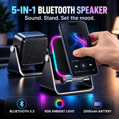Limited-Time 50% OFF!🎁5-in-1 wireless Bluetooth speaker with induction function and adjustable cell phone holder