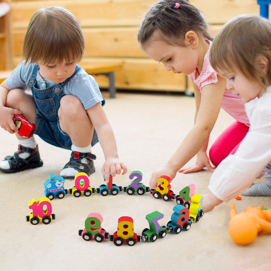 🚗🔤50% OFF 🔥HOT SALE - Numbers And Letters Magnetic Train Puzzle Wooden Toy Car
