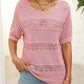 🎉Hot Sale 49% OFF🎉Women's Round Neck Hollow Knit Crochet Short Sleeve Sweater