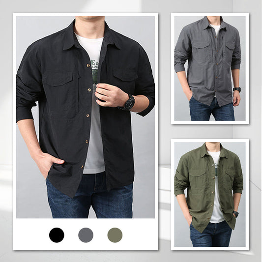 Men's Casual Quick-Drying Long Sleeve Shirt with Pockets