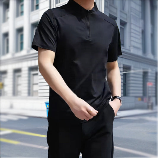 Men's Monochrome T-Shirt with Half Zipper