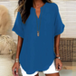 💎 50% OFF! 💎 Fashion Loose Short Sleeve Top – Notched V-Neck, Asymmetrical Hem & Lightweight Fabric (5 Colors, S–2XL) 👕🌸