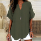 💎 50% OFF! 💎 Fashion Loose Short Sleeve Top – Notched V-Neck, Asymmetrical Hem & Lightweight Fabric (5 Colors, S–2XL) 👕🌸