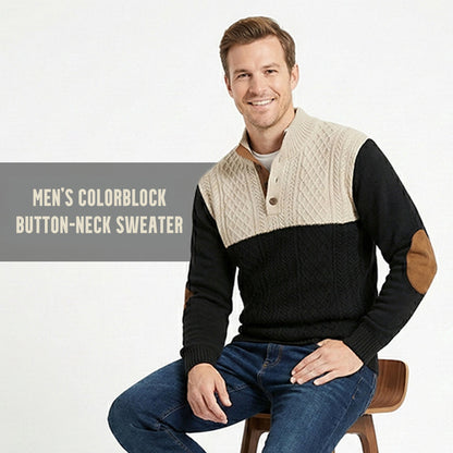 📢50%  OFF !! ⏰Men's Colorblock Button-Neck Sweater