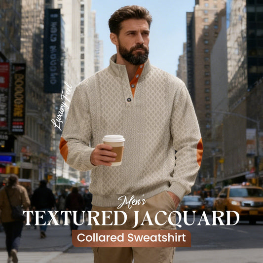 Men's Textured Jacquard Collared Sweatshirt