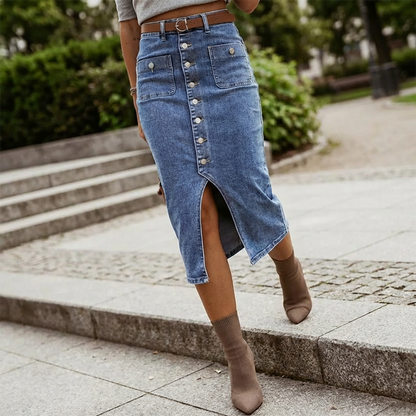 🔈🔈50% OFF NOW👗High-Waist Button-Front Denim Skirt