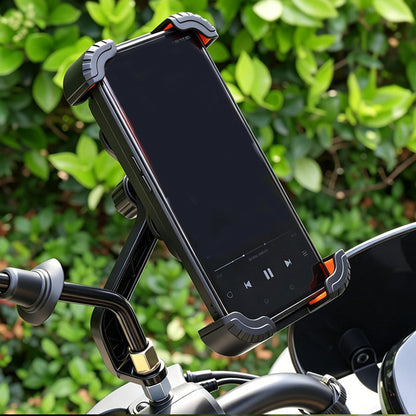 📱 Bike mount with shock absorption – 4-axis, mechanical lock, one-handed operation. Perfect for e-bikes! 🚴‍♂️🔒