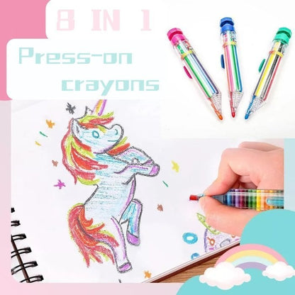 🌈🎨8-colour push-button coloured pencils, free from any chemical ingredients, suitable for children to draw and write with