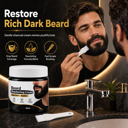 🧔50% OFF NOW! Men's Natural Black Beard Dye Cream – Gentle Charcoal Beard Blackening Cream, Gray Beard Coverage, Nourishing Formula with Application Brush for Home Use