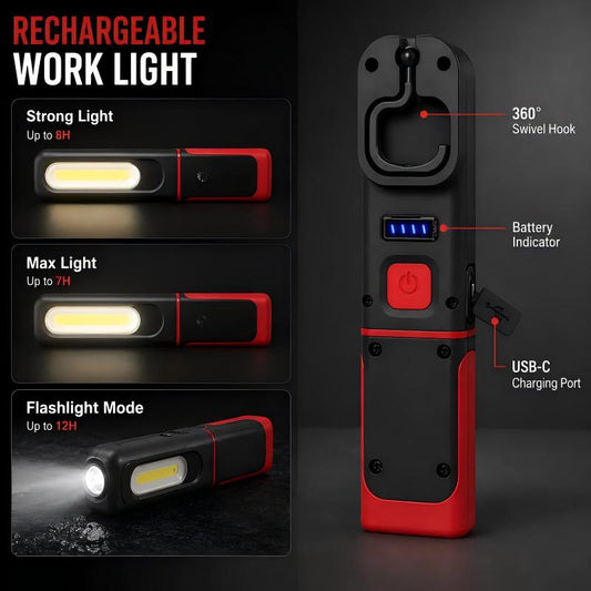 🔦 Rechargeable COB LED Work Light – Magnetic Base & 360° Rotation