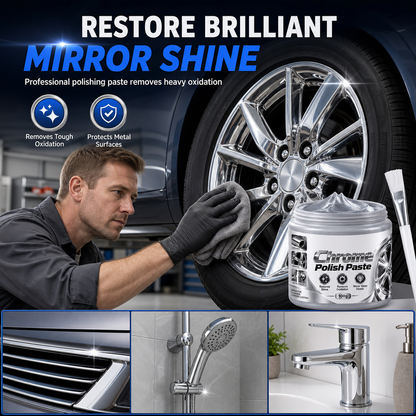 ✨50% OFF NOW! Metal Chrome Polish & Restorer Paste with Brush – Heavy-Duty Chrome Polishing Cream, Oxidation Remover for Car Wheels, Metal Trim, Faucets & Chrome Surfaces