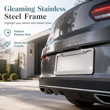 Stainless Steel Rhinestone License Plate Frame